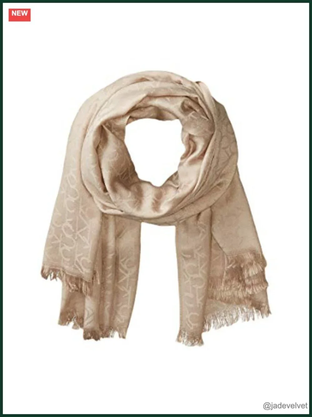Lightweight Pashmina Scarf with Tonal Logo - Cashmere Feel - Frayed Ends